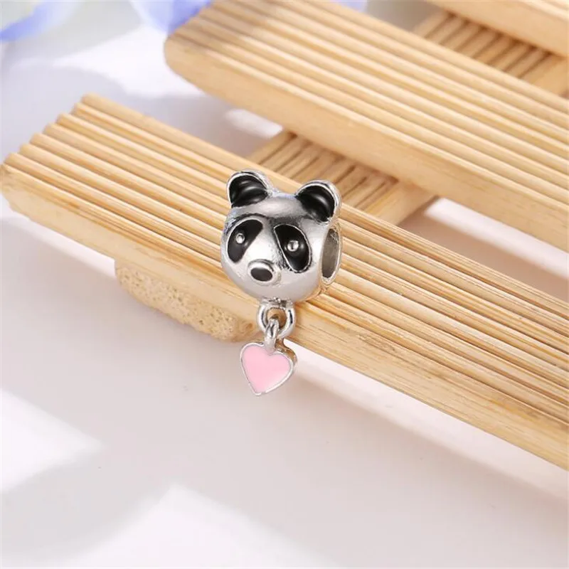 5 шт. милые панды Сердце Подвески DIY большие отверстия сплав кулон для браслета