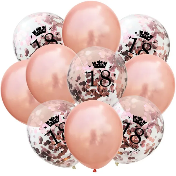 18th Rosegold 10 шт. надувные шары с конфетти 12 дюймов розовое золото шары на день рождения 18 30 40 50 60 юбилей Свадебные украшения вечерние сувениры - Цвет: 18th Rosegold