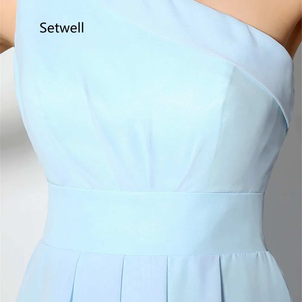 

Setwell Chiffon Bridesmaid Dresses Custom Made High Quality One Shoulder Knee Length Summer Chiffon Bridesmaid Dress