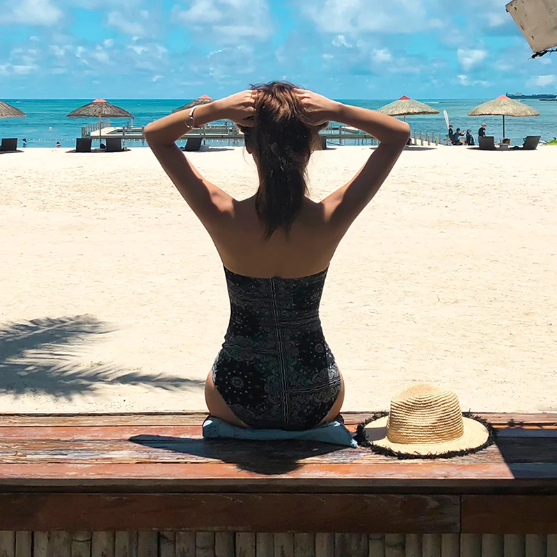 Новый бренд летний женский сексуальный ретро геометрический пуш-ап Цельный