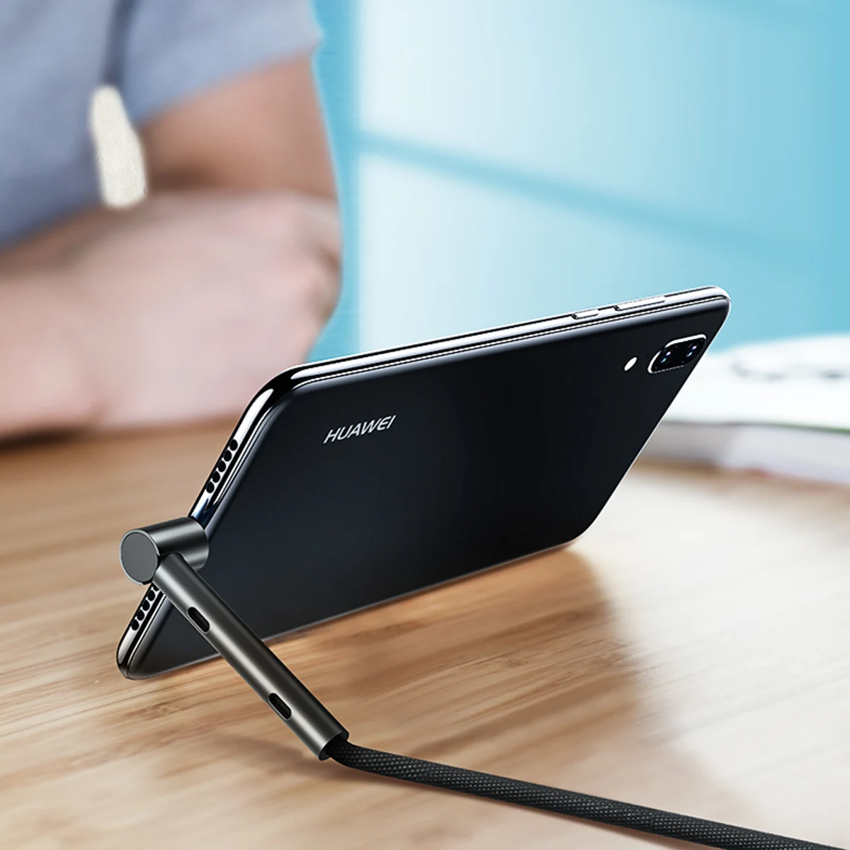 ROCK usb type C кабель-держатель для Xiaomi huawei usb type C кабель для быстрой зарядки type-C кабель для передачи данных зарядное устройство для телефона samsung 2 в 1 - Цвет: Черный