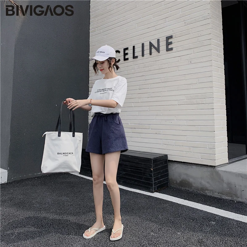 BIVIGAOS 2019 Стиль досуга летние хлопчатобумажные шорты с высокой талией женские