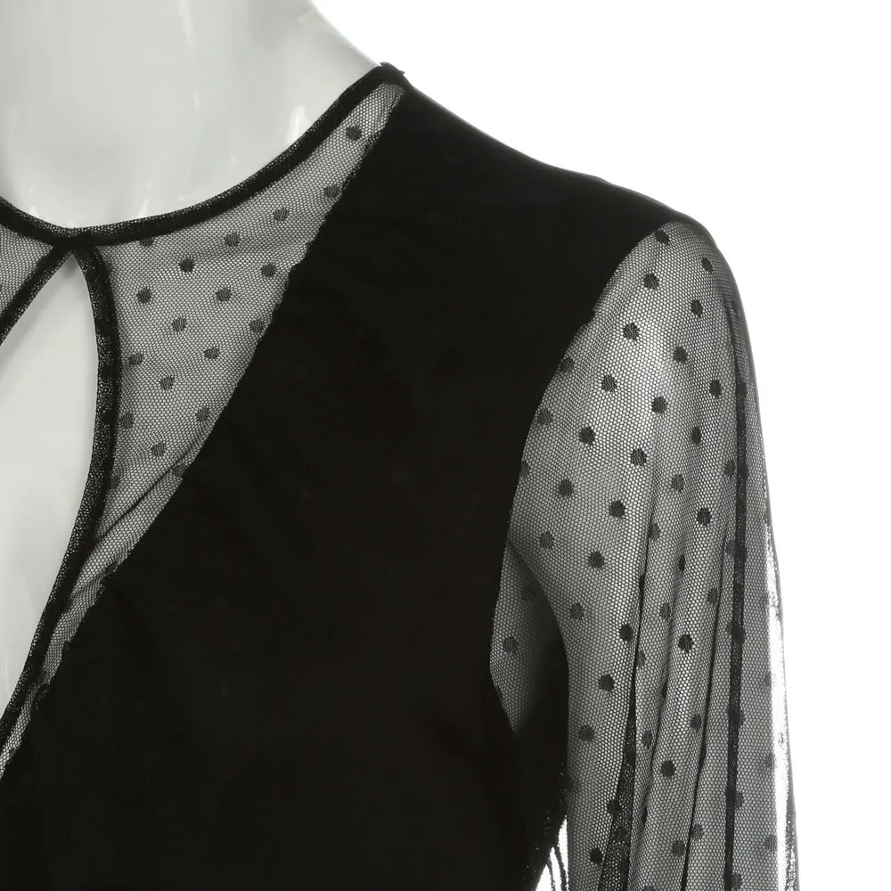 Womail кружевной сексуальный боди с длинным рукавом женские топы Мода 2017 в горошек