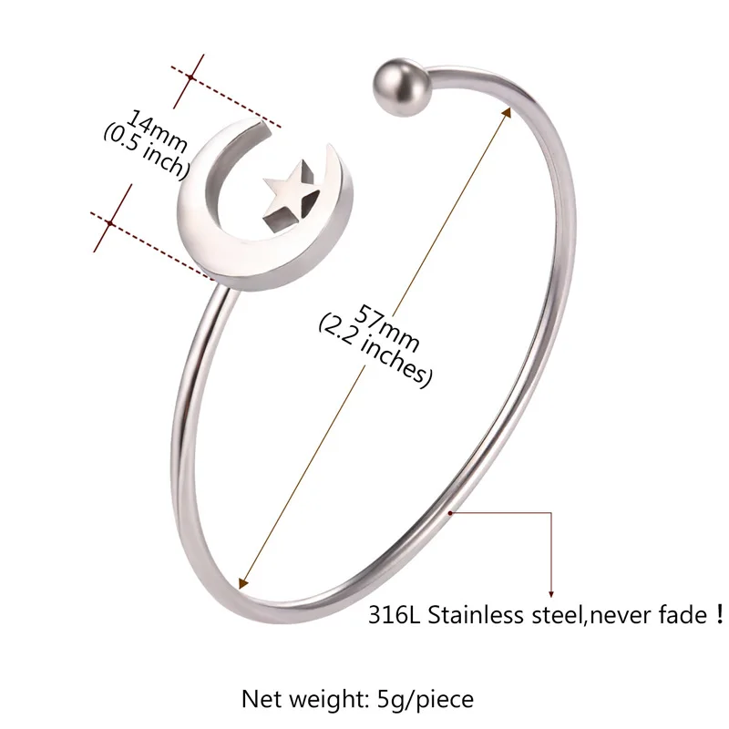 U7 браслеты золотой цвет звезда в Луне нержавеющая сталь манжета браслет для