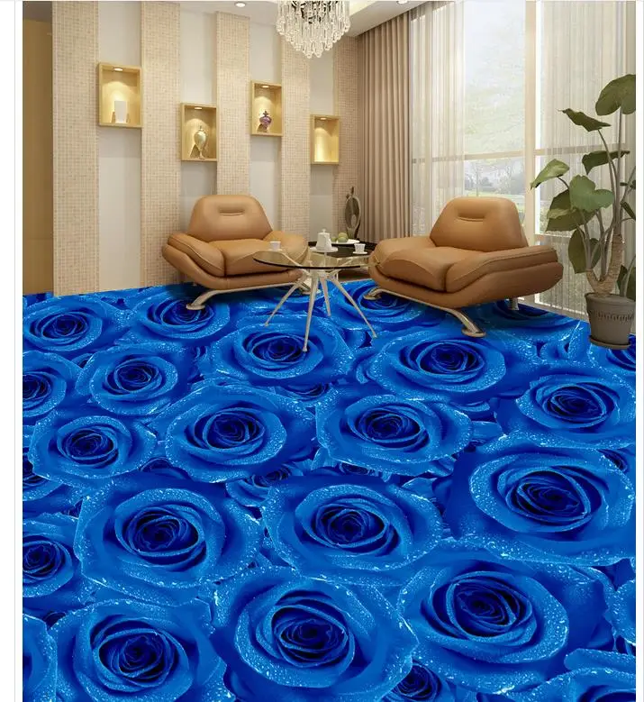 3D PVC floor wallpaper Blue Rose living room bedroom tiles Custom Photo self-adhesive | Обустройство дома