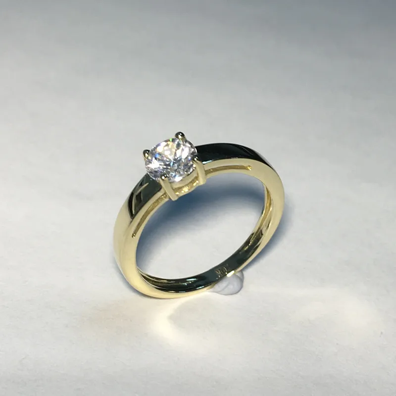 AINUOSHI, 14 к, твердое желтое золото, круглые кольца, 4 когти, 0,5 ct, SONA, имитация бриллианта, Женское Обручальное обручальное кольцо