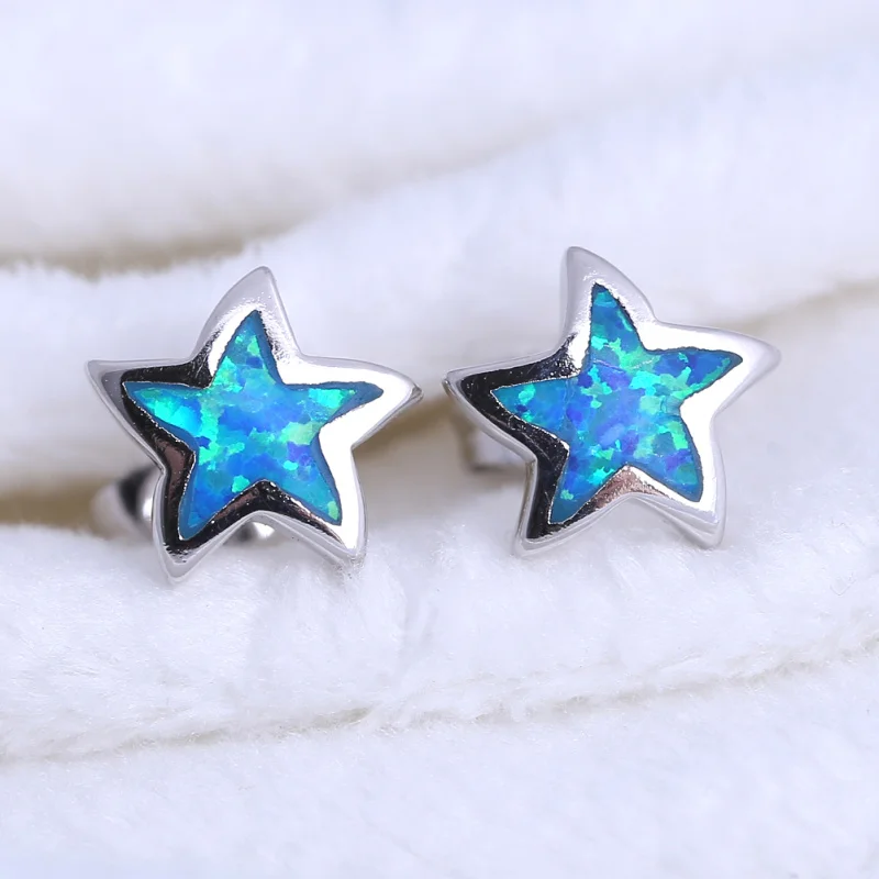 Ayowei Звездный дизайн синий огненный опал Серебряный штамп для женщин