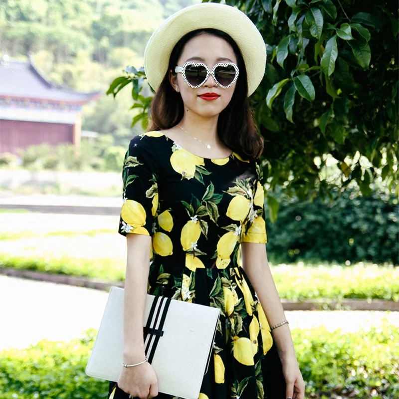 Женское модельное платье с коротким рукавом новое модное пляжное принтом лимона