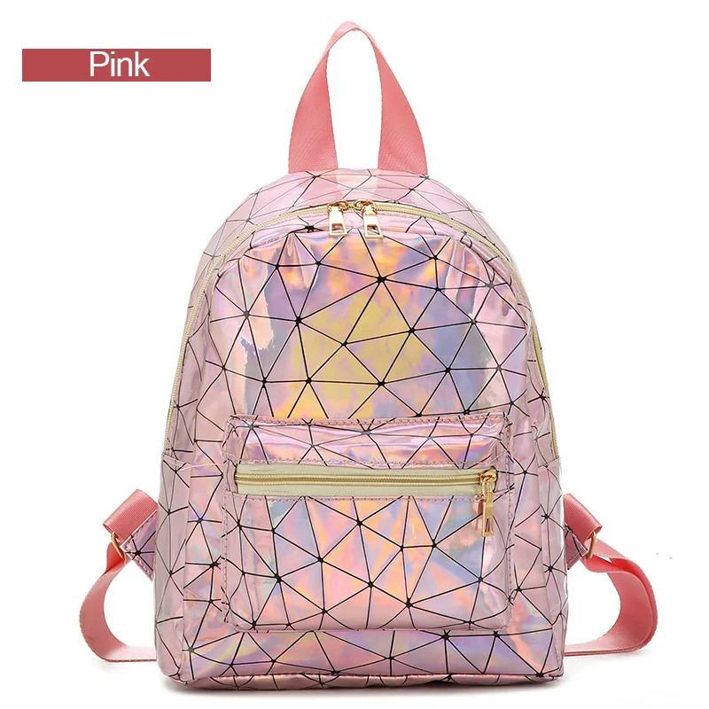 3074pink AIREEBAY, Женский мини рюкзак с лазером, новинка, модные геометрические школьные сумки для девочек-подростков, голографические кожаные рюкзаки - Цвет: 3074pink