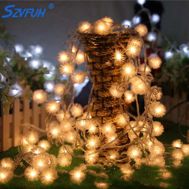 Szvfun Snowball 6 м 50 светодиодная гирлянда с батареей разноцветная теплая белая