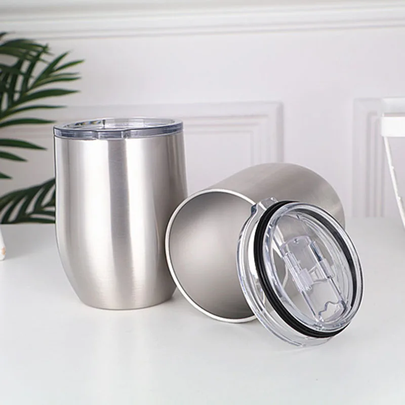 Billig NEUE 12 Unzen Ei Tasse Schluck Wein Tumbler Glitzernden Glanz Beschichtung Becher 18/8 Edelstahl Isolierte Vakuum Doppel Wand Thermos Glas