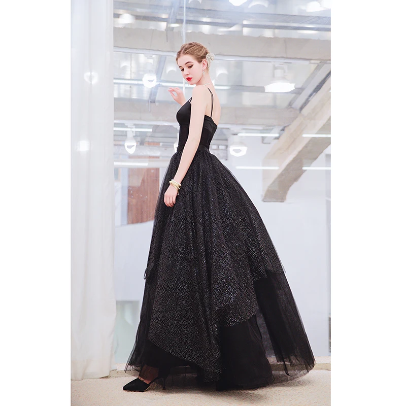 SSYFashion новое черное вечернее платье без рукавов милое ТРАПЕЦИЕВИДНОЕ платье длиной до пола с блестками блестящее платье для торжеств De Noche