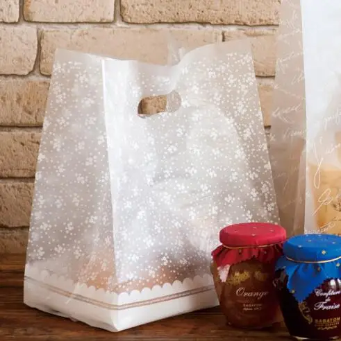 

White Flowers Bags Plastic Gift Bags, Plastic shopping bags 50PCS/lot