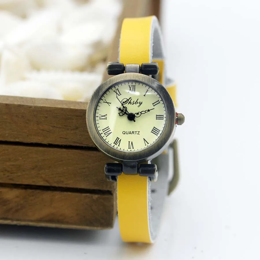 watch bronze yellow Shsby модные популярные женские часы с кожаным ремешком, женские винтажные часы в римском стиле, ЖЕНСКИЕ НАРЯДНЫЕ часы - Цвет: watch bronze yellow
