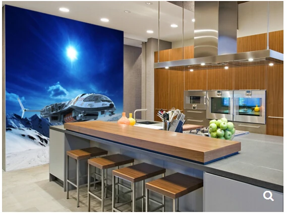 Пользовательские детские обои космический корабль в снежной планете 3D