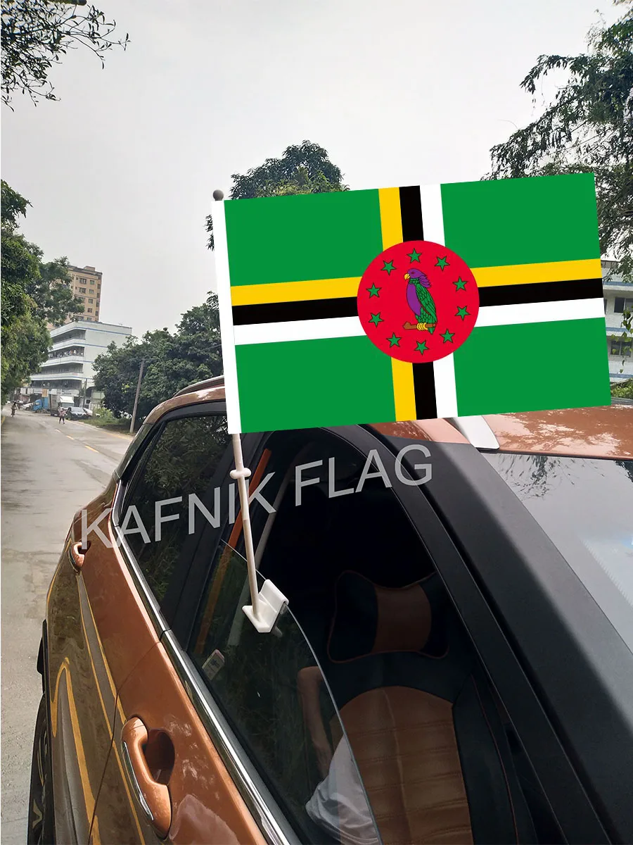 

KAFNIK,30*45CM Dominic Window Car Flags and Banners Countries World Custom Flags with 43/52cm flagpole for car decoration