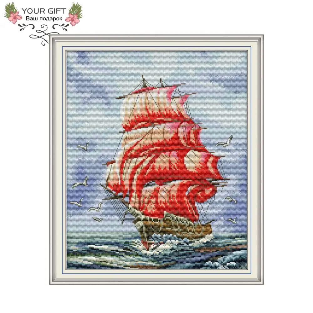 

Joy Sunday Everything Goes Smoothly Handcraft FA009 14CT 11CT Counted Stamped Everything Goes Smoothly Sailing Cross Stitch Kit