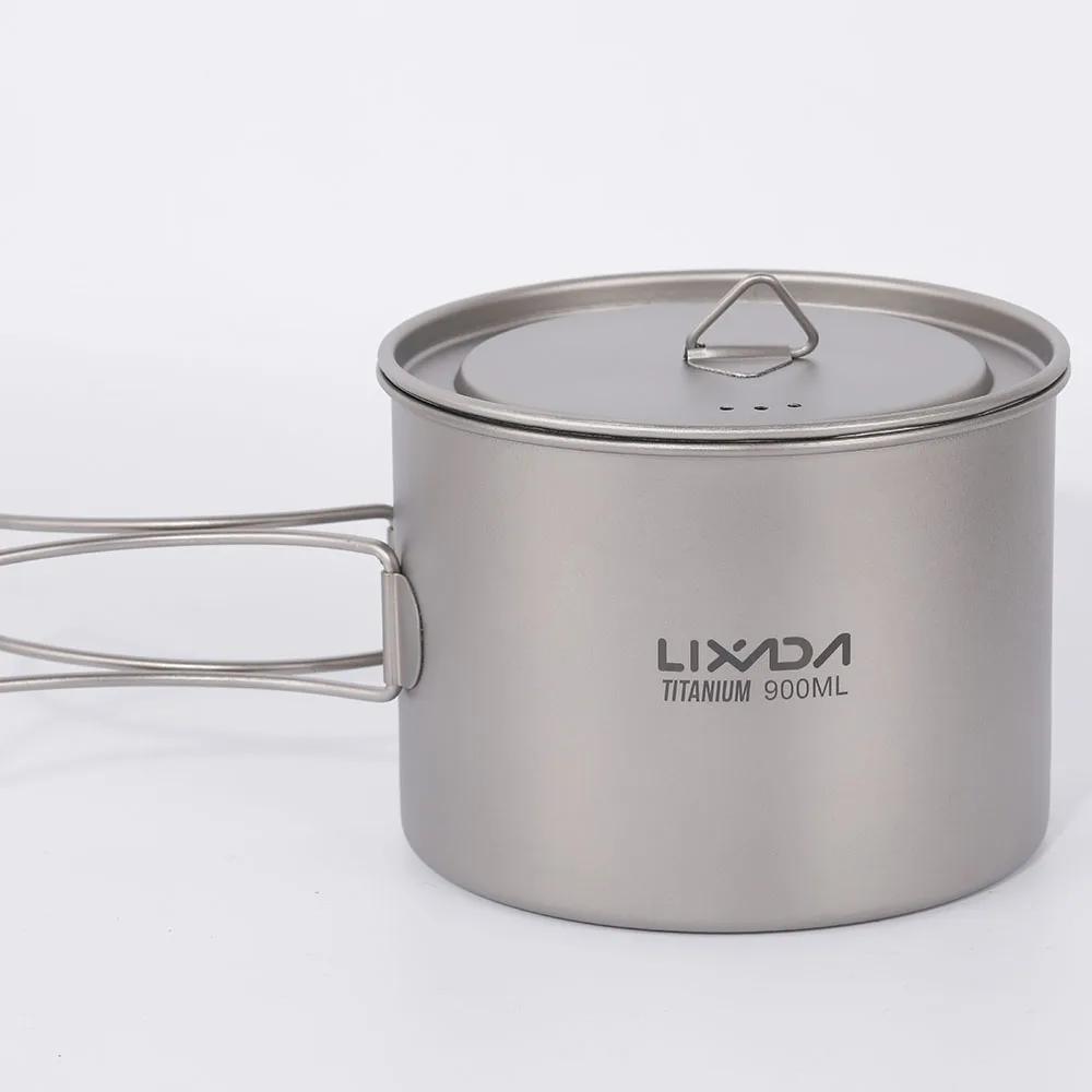 Lixada 900 мл Открытый Кемпинг титановая чашка горшок Сверхлегкий портативный чашка подвесной горшок с крышкой Складная ручка походный рюкзак