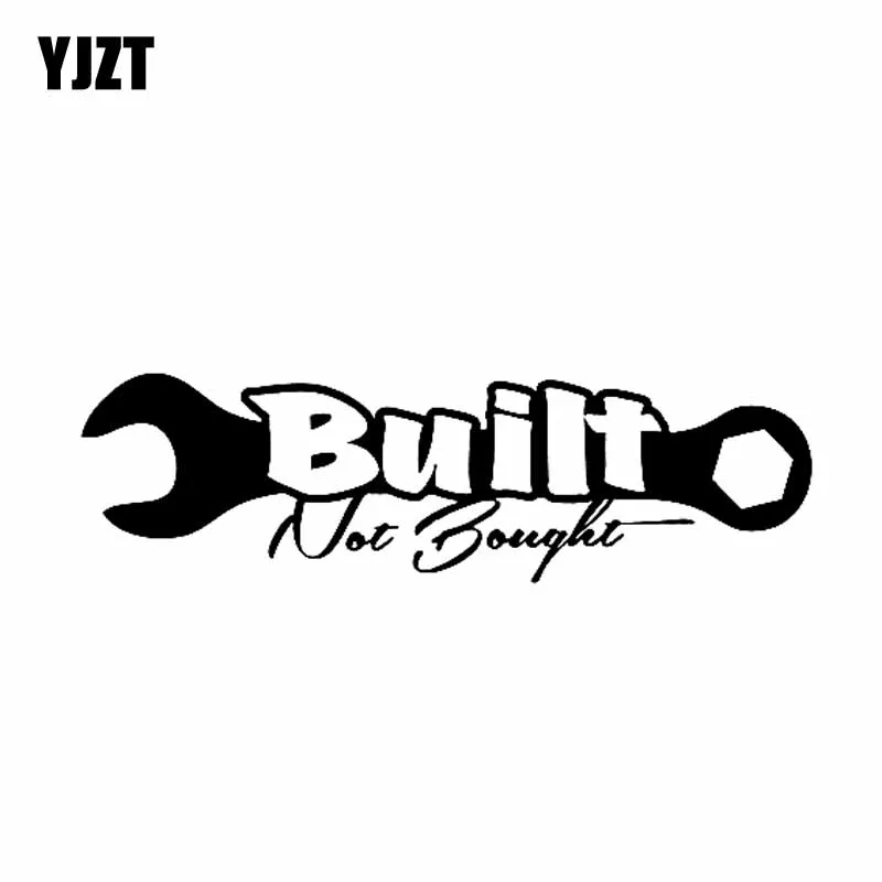 

YJZT 18CM*5.3CM Built Not Bought Funny Car Sticker Turbo Wrench Drift Vinyl Decals Black Silver C10-00874