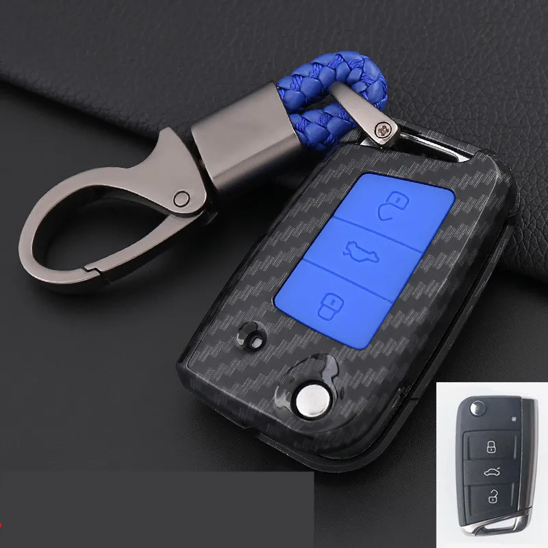 B-Blue Чехол для ключей Volkswage из углеродного волокна, кожаный чехол для ключей Volkswage VW Polo Golf 7 MK7 Bora, чехол для ключей C - Название цвета: B-Blue