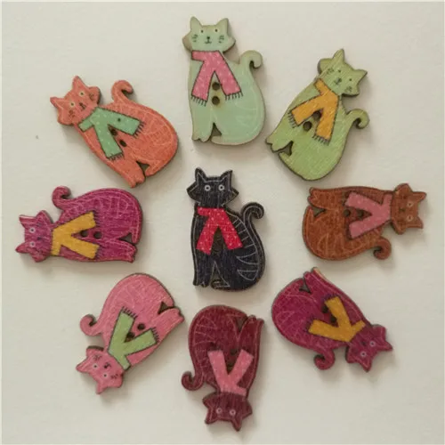 tie cat 50 шт смешанные животные 2 отверстия кошка собака девочка кролик деревянные пуговицы для поделок DIY Детские аксессуары для шитья одежды скрапбук поставки - Цвет: tie cat