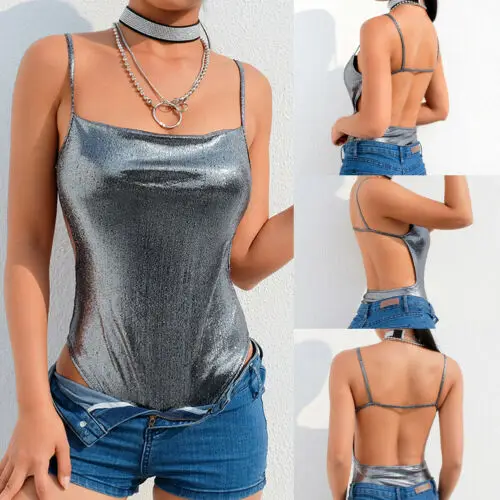 Женский комбинезон с открытой спиной без рукавов на бретельках лето 2019 новый