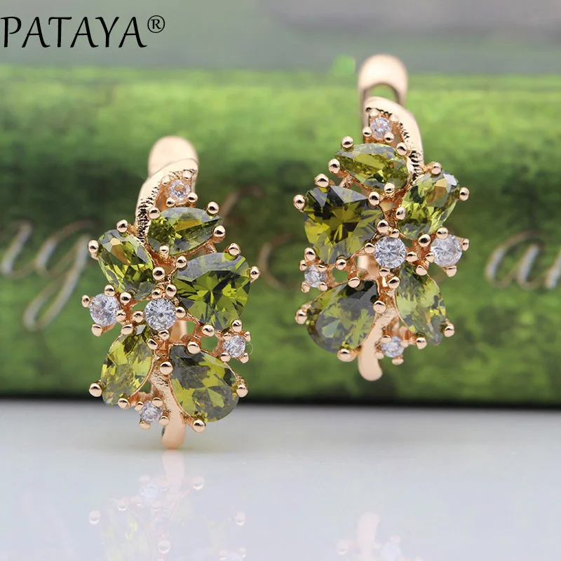PATAYA 828, акция, новые синие серьги в форме капли воды, женские модные Эксклюзивные Дизайнерские Ювелирные изделия, 585 розовое золото, серьги с натуральным цирконием - Окраска металла: olive green