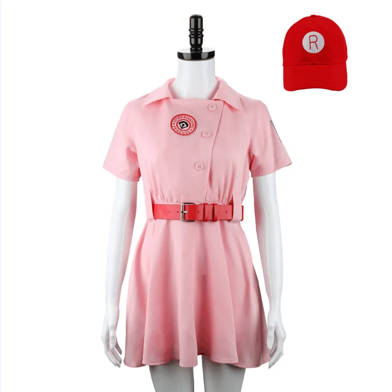 A League of Their Own Rockford Peaches AAGPBL Baseball Womens Costume Dress Movie Cosplay Costume Set(dress+belt+hat)