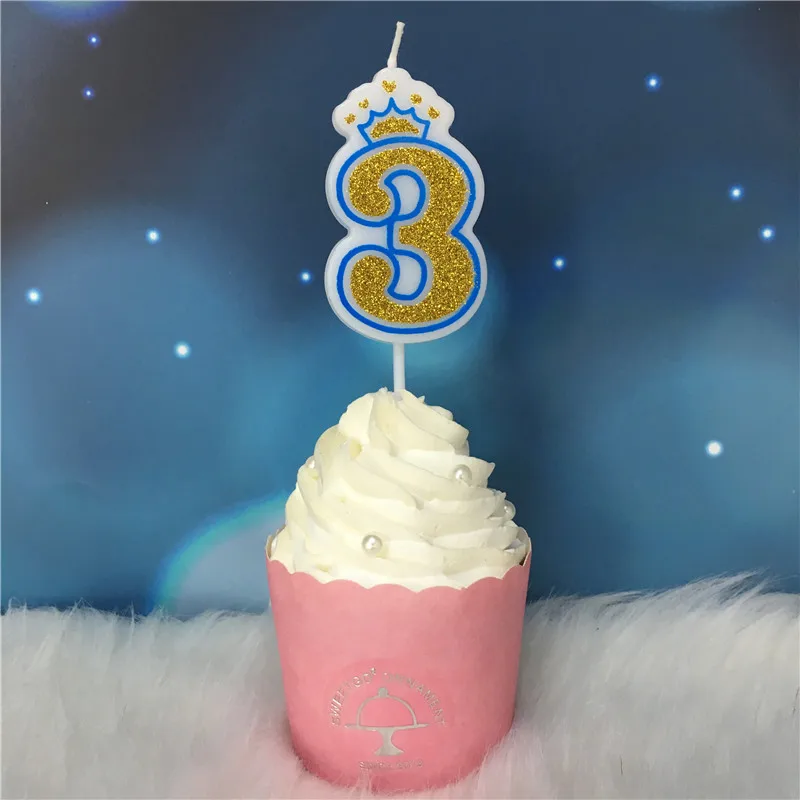 Candle-G-Blue3 Креативные золотые, розовые/синие свечи с короной и цифрами на день рождения 0-9 для детей, взрослых девочек и мальчиков, праздничные свечи для торта, украшения - Цвет: Candle-G-Blue3