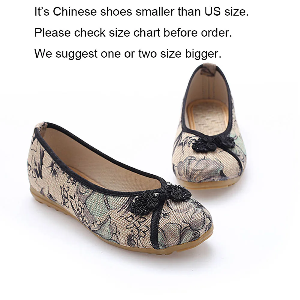 Винтаж Для женщин Демисезонный плоской подошве Цветочный Принт мягкий конопли