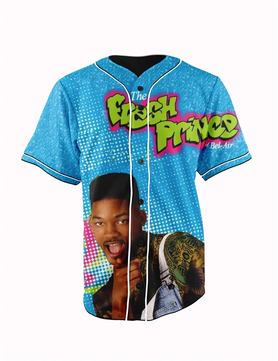 

Real US American Size Fresh Princee high quality 3D Sublimation Print Button up Jersey plus size 3xl 4xl 5xl 6xl