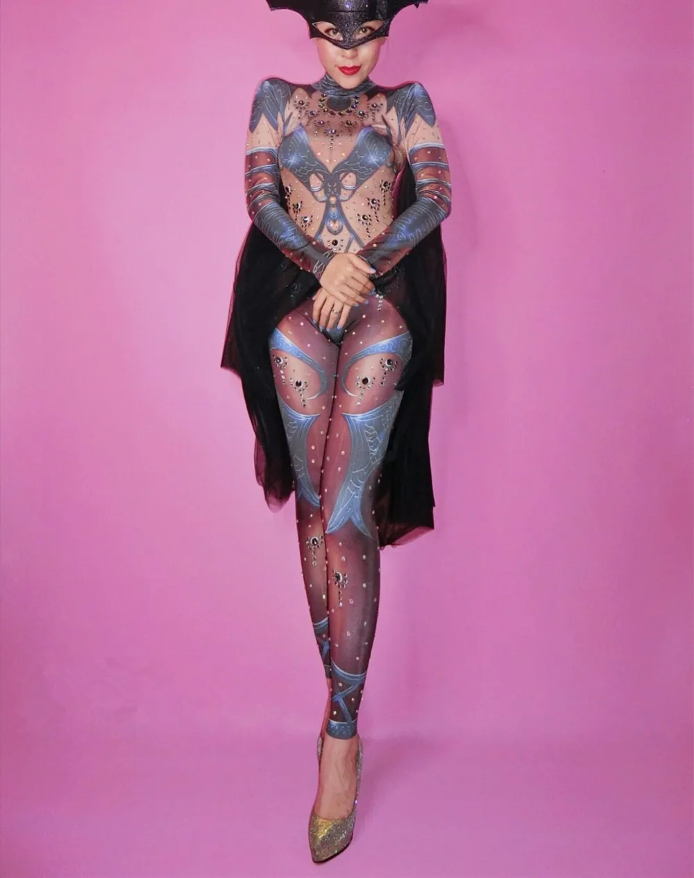 Комбинезон из спандекса с 3D рисунком и крыльями для женщин на Хэллоуин|Женские