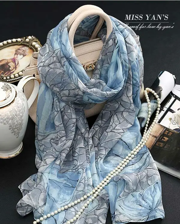 Женский шарф из натурального шелка модные синие шарфы в китайском стиле с