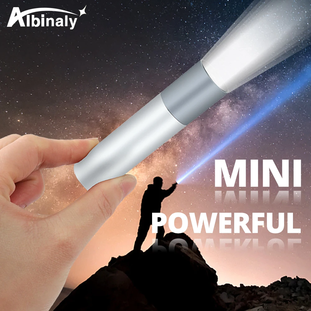 USB Перезаряжаемый простой Креативный светодиодный фонарик из алюминиевого сплава, 3 режима освещения, расстояние освещения 200 метров
