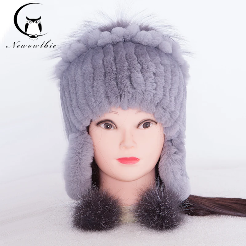 Новая меховая шапка для женщин зимняя из меха кролика Рекс защитные шапки ушей
