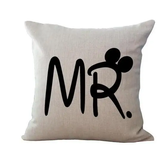 Материал из хлопка и льна с рисунком пара Mr Mrs Микки Мышь mr. Right Подушка Чехол домашний текстиль