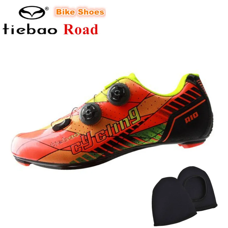 shoes add cover TIEBAO/Обувь для шоссейного велосипеда из углеродного волокна с автоматическим замком; Ультралегкая обувь для велоспорта; zapatillas deportivas mujer; спортивная мужская обувь для верховой езды - Цвет: shoes add cover