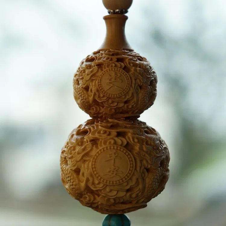 Delicate Lovely Chinese Traditional Handicrafts Lucky Boxwood Gourd Carved with Beautiful Dragon Design | Дом и сад
