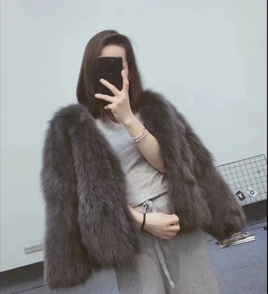 Rf0185 женская шуба из натурального меха лисы с длинными рукавами, куртка из натурального меха, цельное пальто из кожи и меха