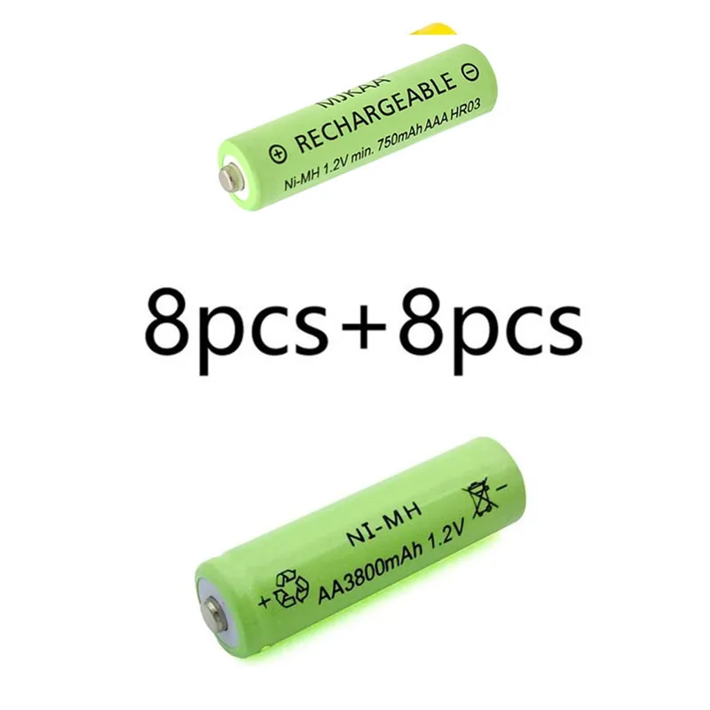 8pcs and 8pcs 20 шт AA 3800mAh Ni-MH аккумуляторы+ 20 шт AAA 750mAh Аккумуляторы - Цвет: 8pcs and 8pcs