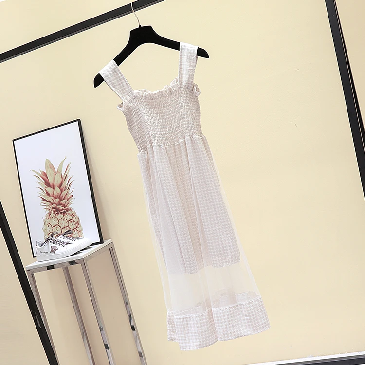 Женское клетчатое платье на бретельках 2019 весна лето Модные женские