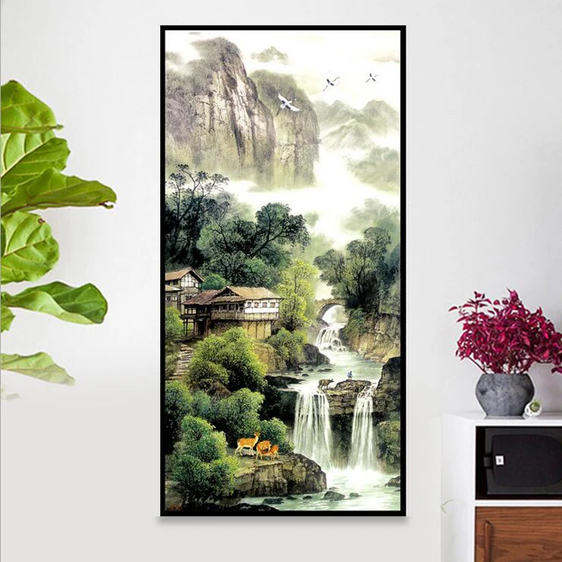 Алмазная мозаика настенные 3d наклейки алмазная живопись китайский пейзаж водопад картина вышивка Стразы