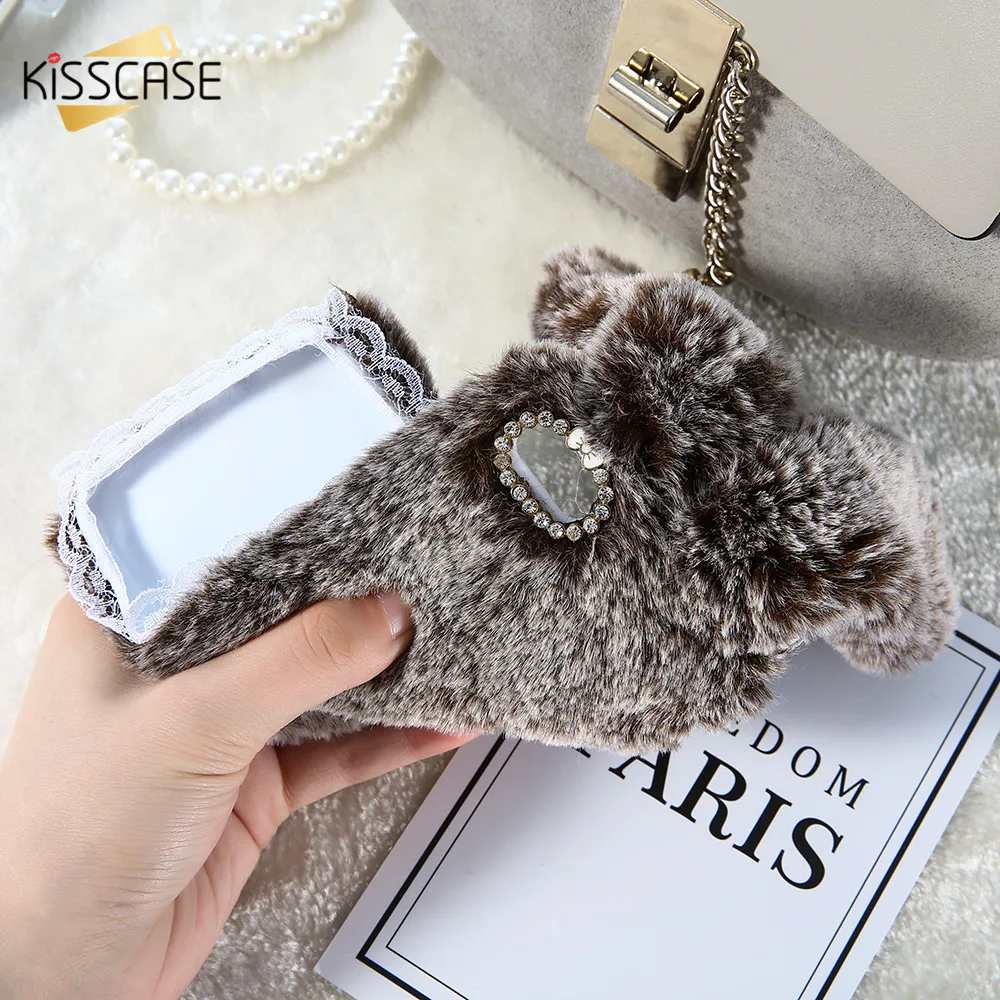 KISSCASE 3D заячьи ушки пушистый чехол для телефона iPhone X XS Max Xr 7 8 Plus милый Алмазный 6 6s 5