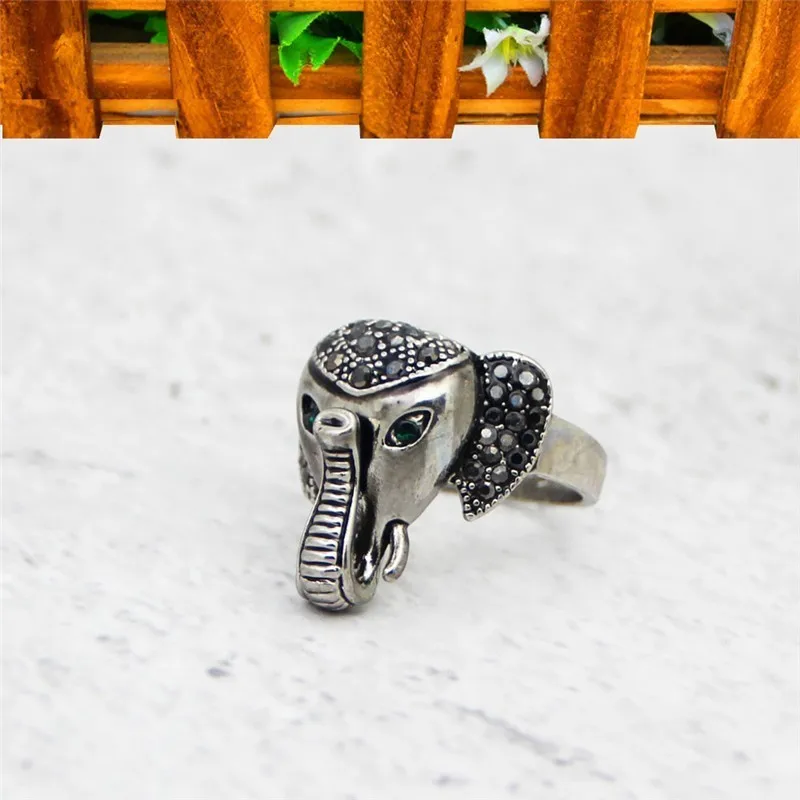 Elephant Nose Rhinestone Rings For Women Vintage Look Antique Silver Plated Animal Fashion Jewelry TR704 | Украшения и аксессуары
