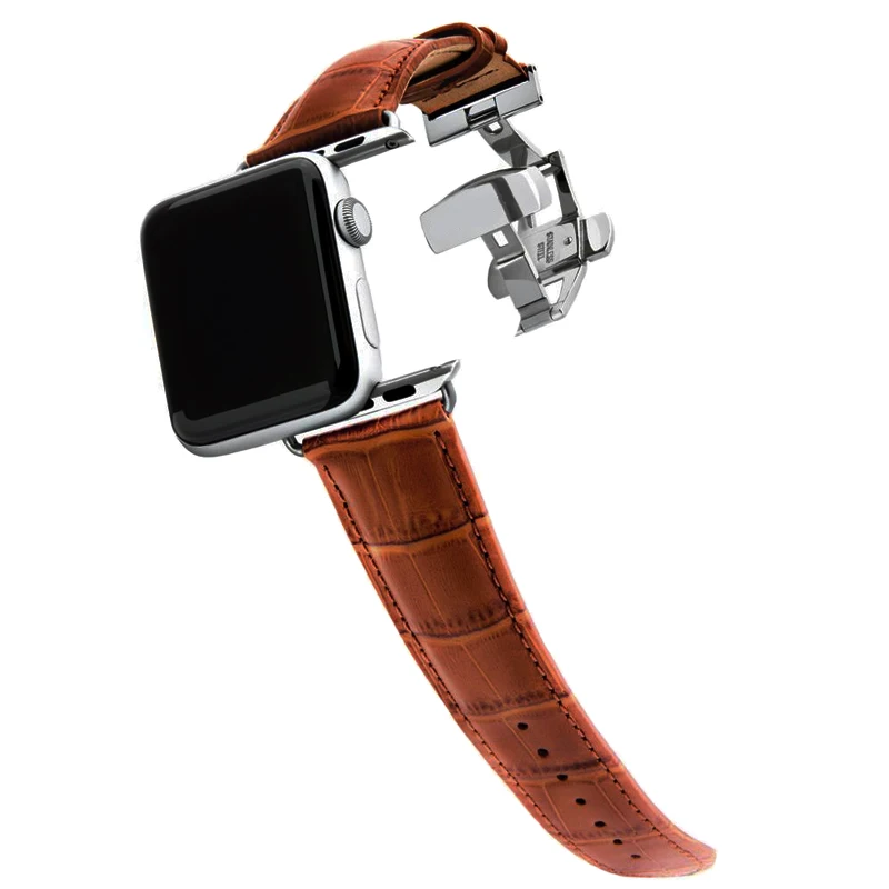 Ремешок из натуральной кожи для apple watch band 44 мм 40 42 38 браслет с пряжкой бабочкой iwatch
