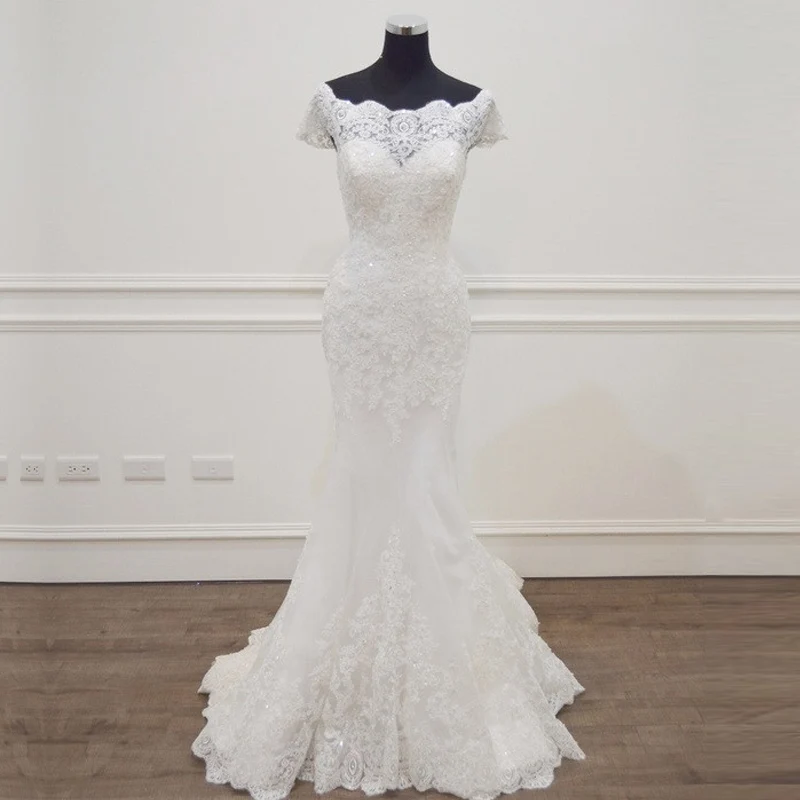 Mermaid Wedding Dresses 2018 Vestido De Novia casamento Boat Neck Short Sleeves Bridal Gowns bride wedding dress brautkleid NEW | Свадьбы и