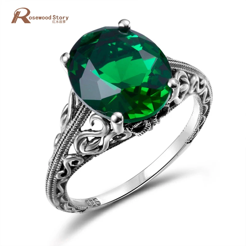 Bulgaria Jewelry Vintage Charms Green Crystal Ring For Women Handmade Engagement Wedding 925-Sterling-Silver-Gem-Rings