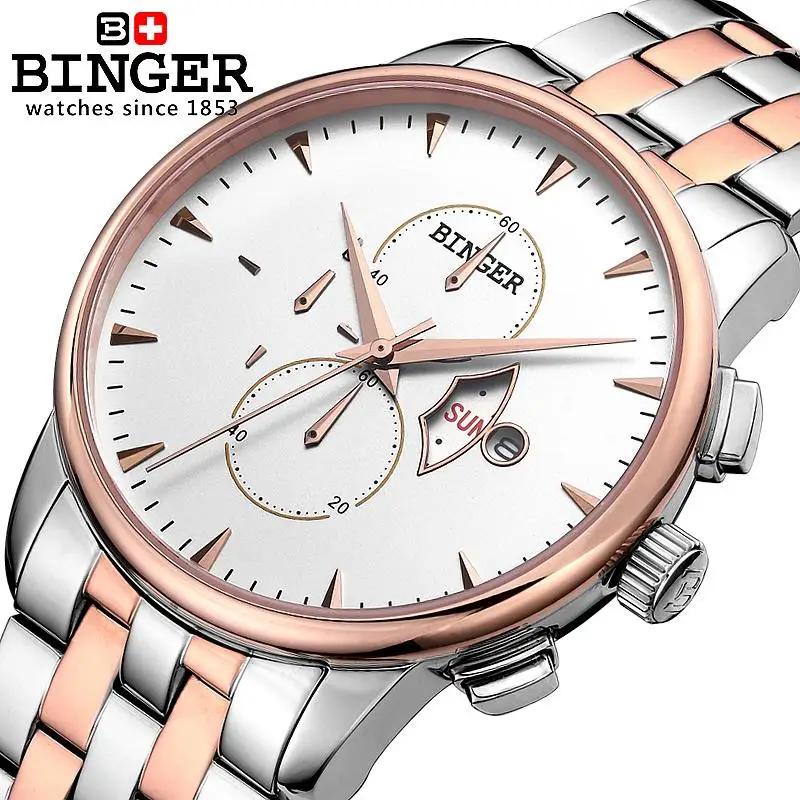 

New Switzerland men's watch luxury brand Wristwatches BINGER Quartz watch Sapphire Chronograph Multi-function Clocks BG-0404-3