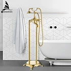 Смесители для ванны роскошный золотой Латунный смеситель для душа для ванной комнаты ручной дождевой Европейский напольный стенд телефон смеситель для душа для ванной комнаты