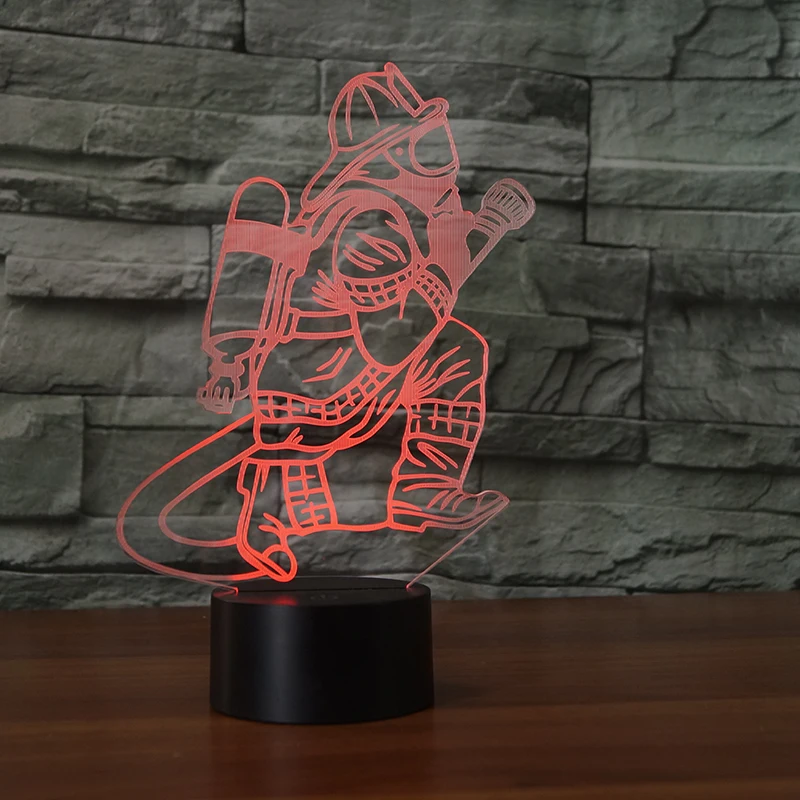 Новинка настольная светодиодная 3d-лампа Fireman с сенсорной кнопкой и питанием от USB